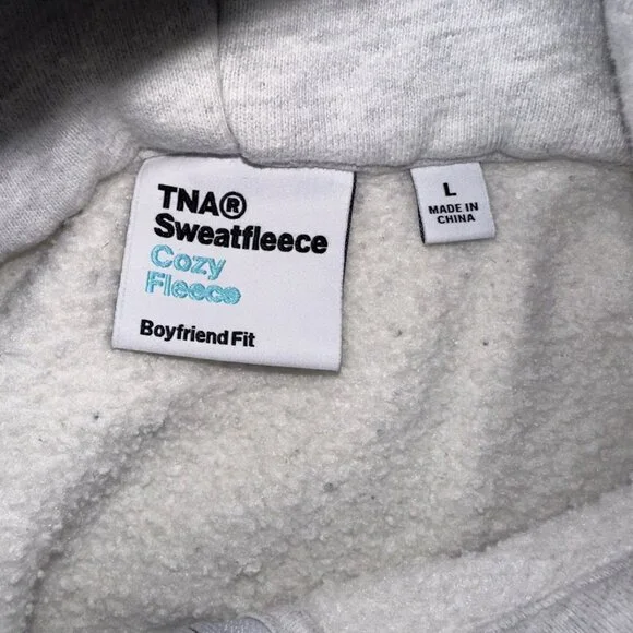 Aritzia TNA Cozy Sweatfleece Boyfriend 1/2 Zip White Sweatshirt Women's Large L